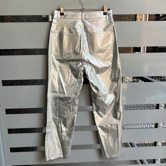 NWT Express Silver Metallic Straight Leg High Rise Pants Size 4 - Picture 3 of 8